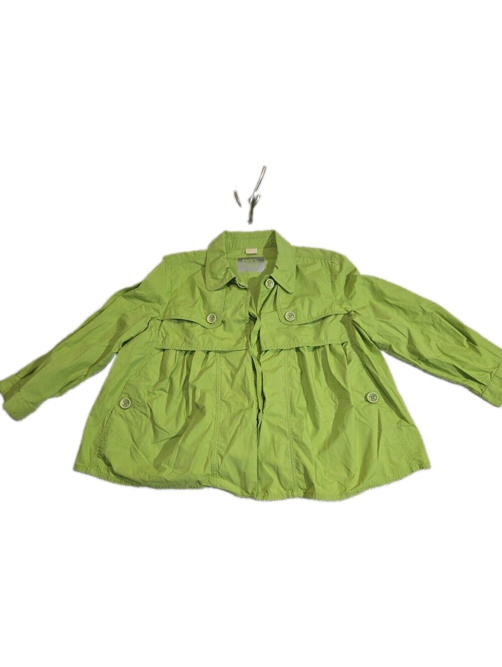 Michael Kors Cotton Jacket Womens L Cropped Pleated Lime Green Pockets